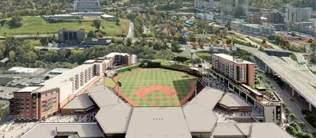 Aerial rendering of baseball stadium